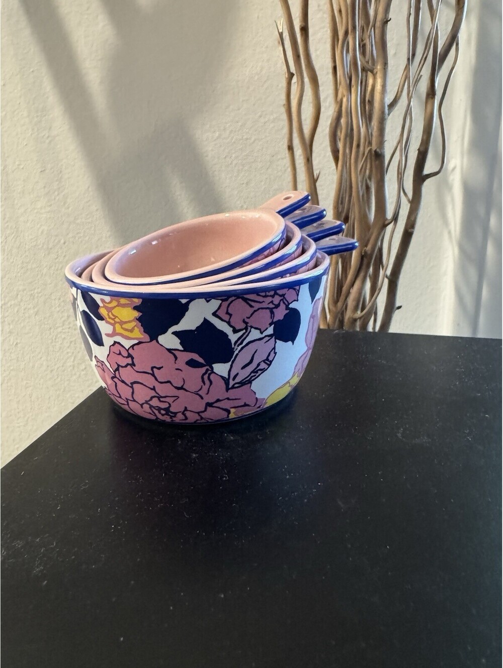 M.E. Happy Home Floral Ceramic Measuring Cup Set 1 Cup 1/2 1/3 1/4
